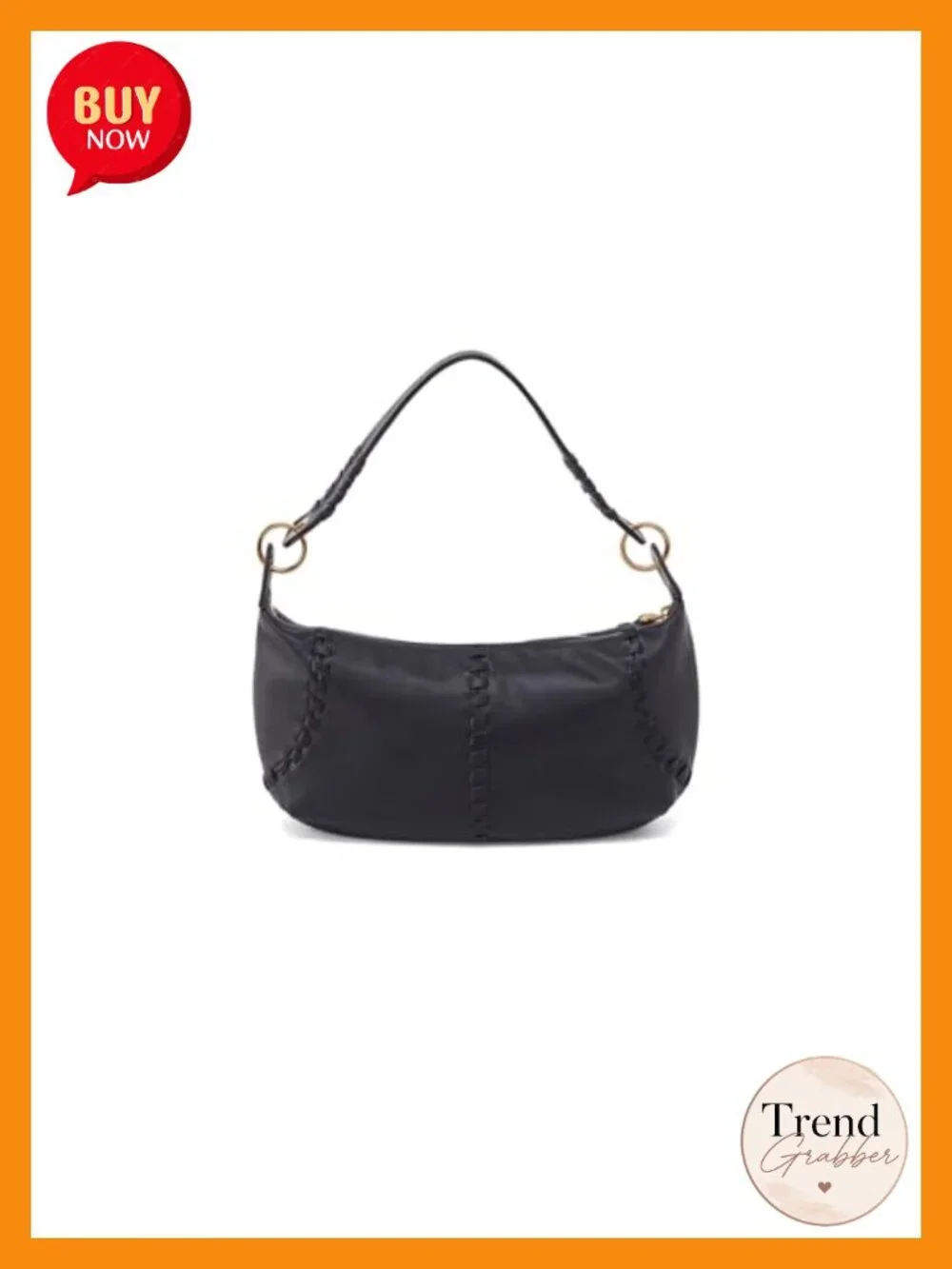 Genuine Leather Mini Hobo Shoulder Bag Whipstitch Brass Hardware